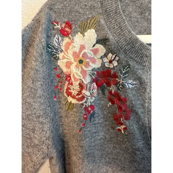 Johnny Was Cashmere Sweater Embroidered Geisha Gray Size S - Picture 5 of 12